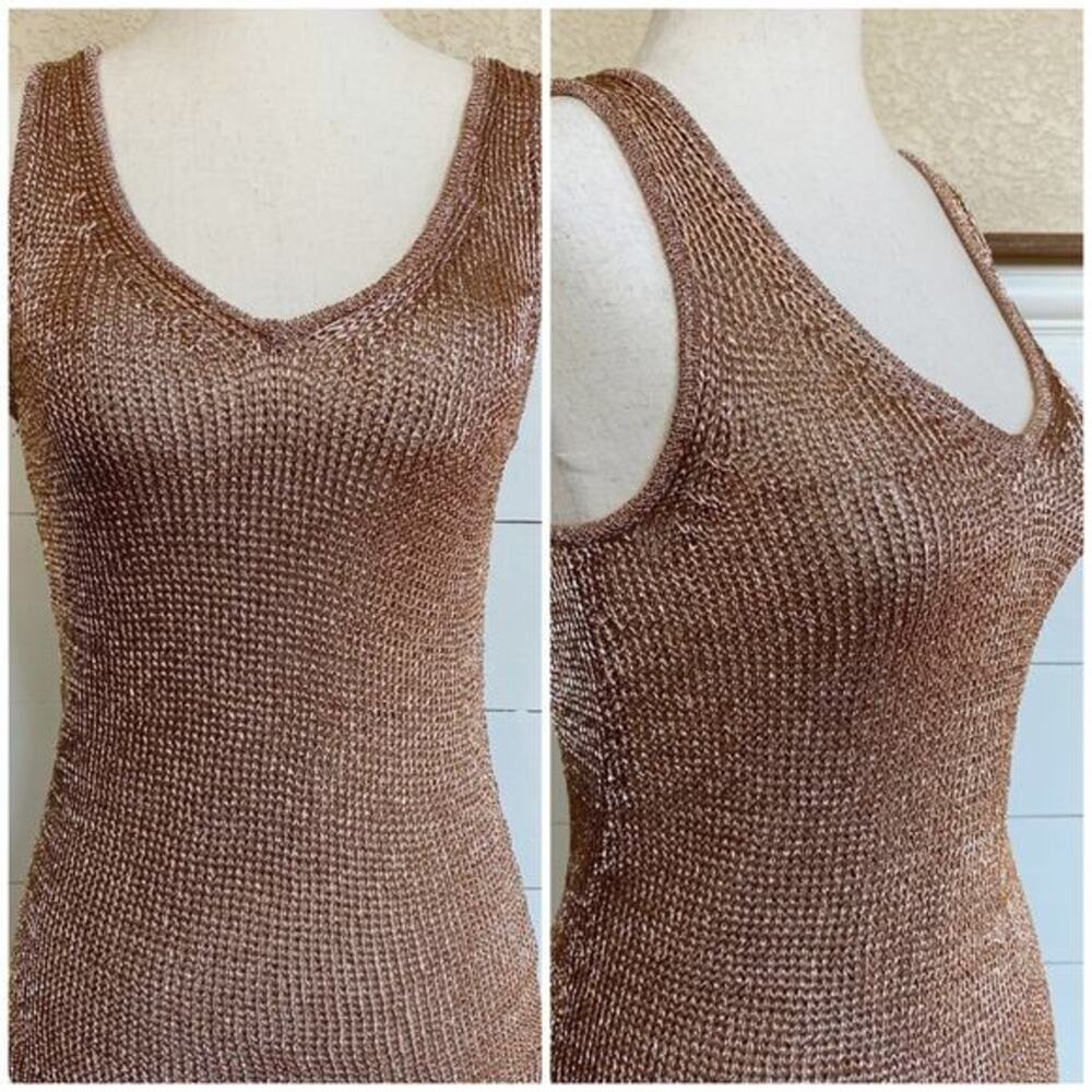 Bar III‎ Womens Metallic Mesh Knit Sleeveless Sweater Tank Rose Gold sz XS - Picture 5 of 10